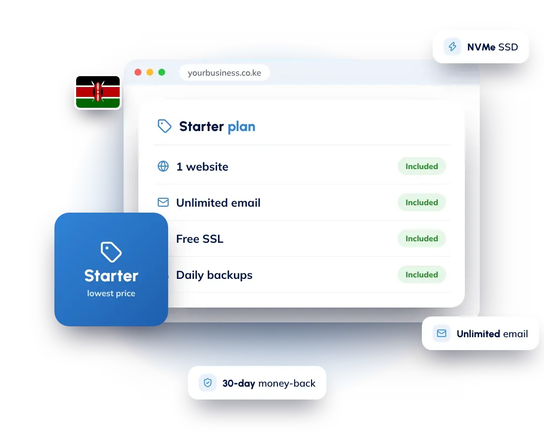 Cheap web hosting in Kenya: the Hostnali Starter plan with free SSL, unlimited email and daily backups