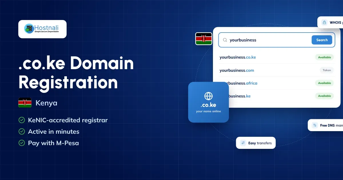 .co.ke domain registration in Kenya with Hostnali, a KeNIC-accredited registrar
