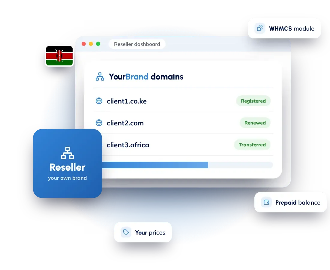 Domain reseller program in Kenya: sell .co.ke and .com domains under your own brand from WHMCS
