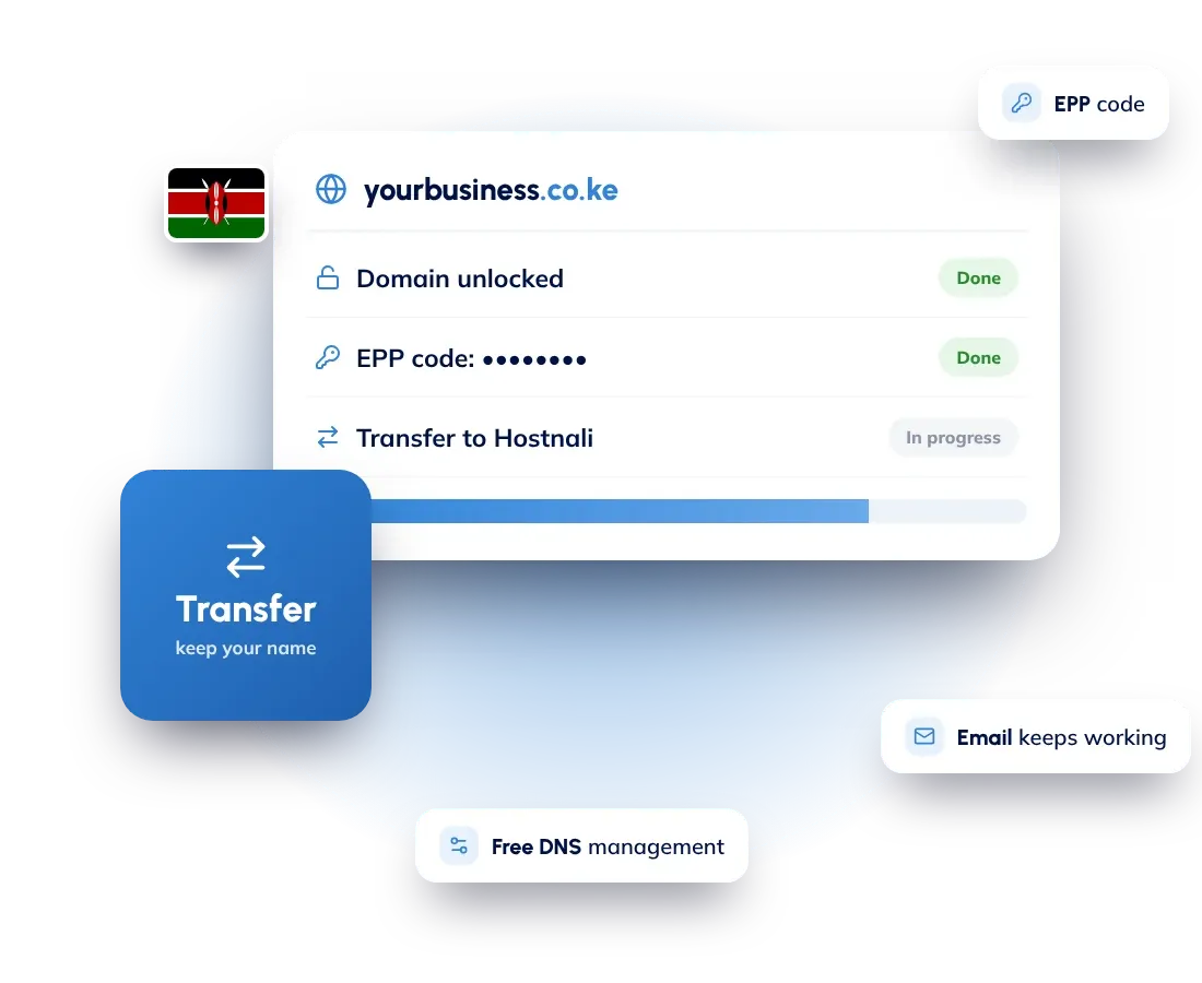 Domain transfer in Kenya: move your domain to Hostnali with its EPP code, with your website and email kept online