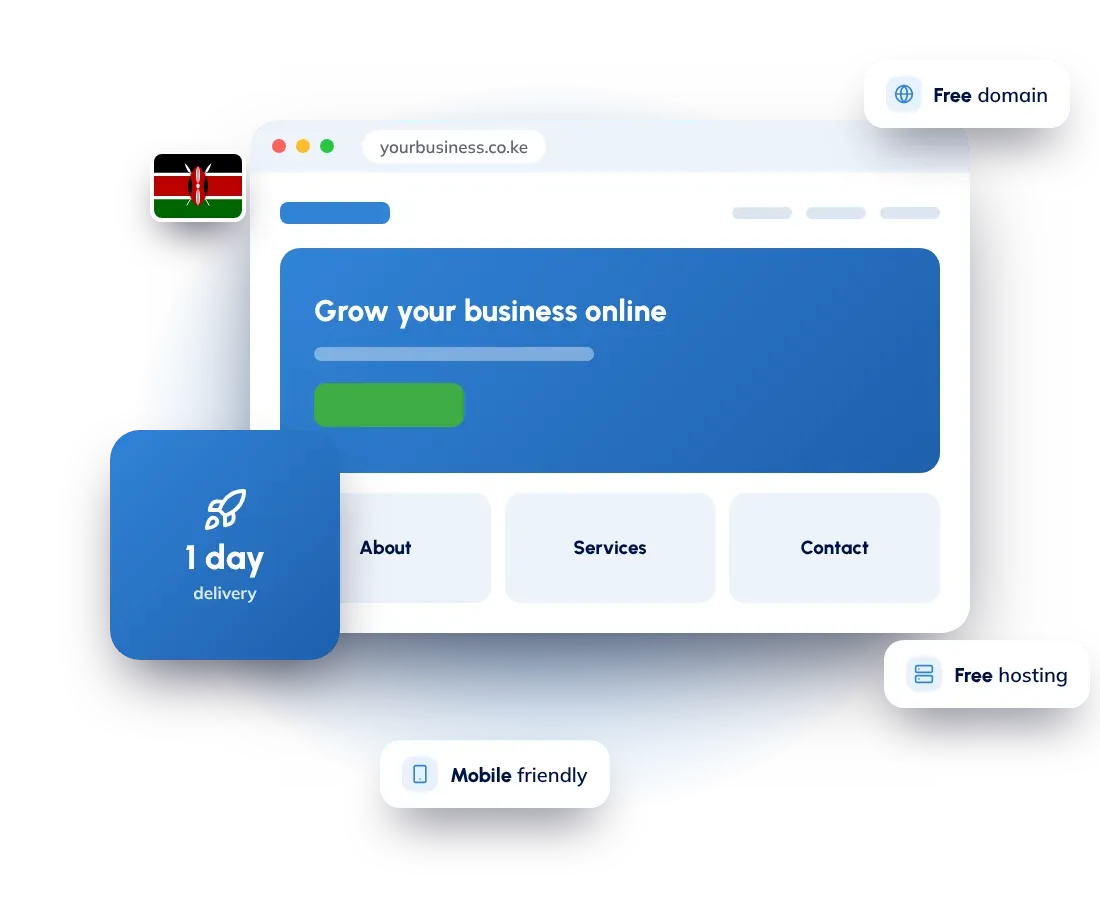 One-page landing page website design in Kenya with a free domain and hosting