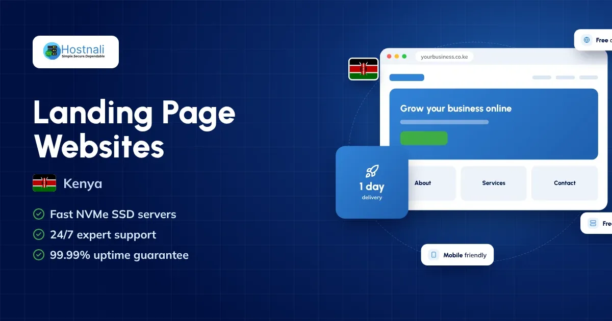 One-page landing page website design in Kenya with a free domain and hosting