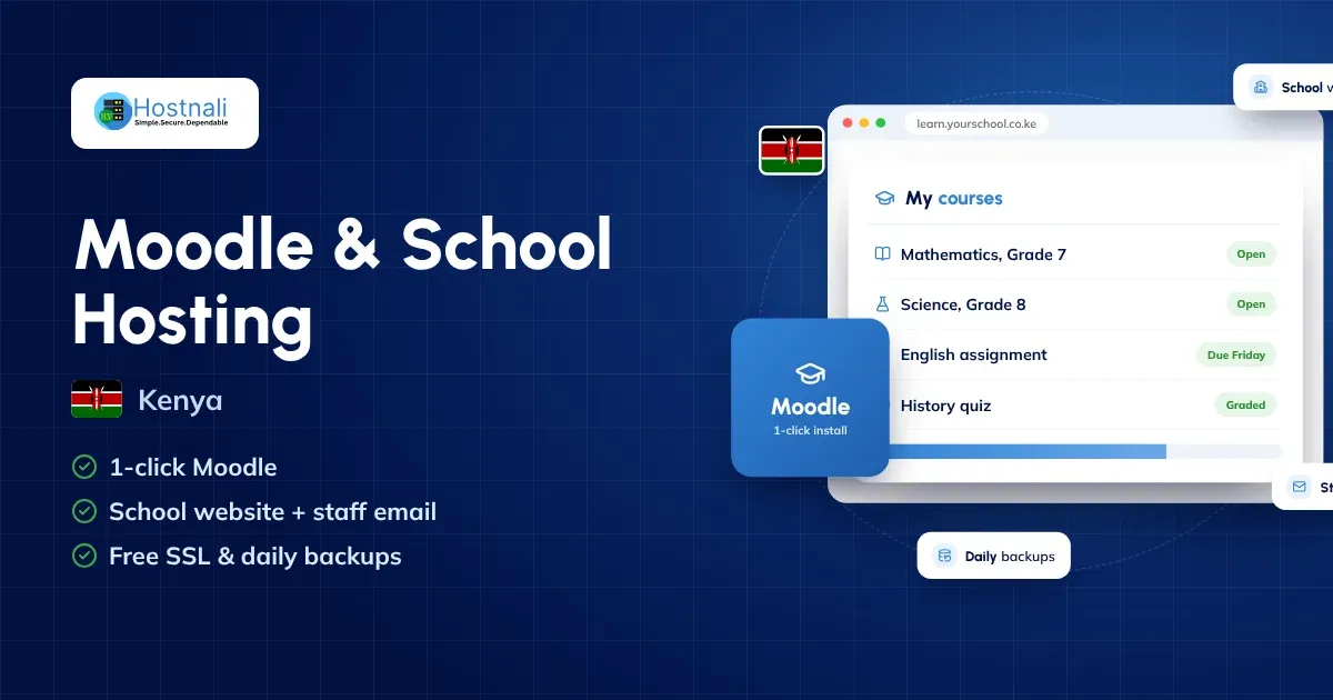 Moodle and school hosting in Kenya: a school website, Moodle courses and staff email on one plan