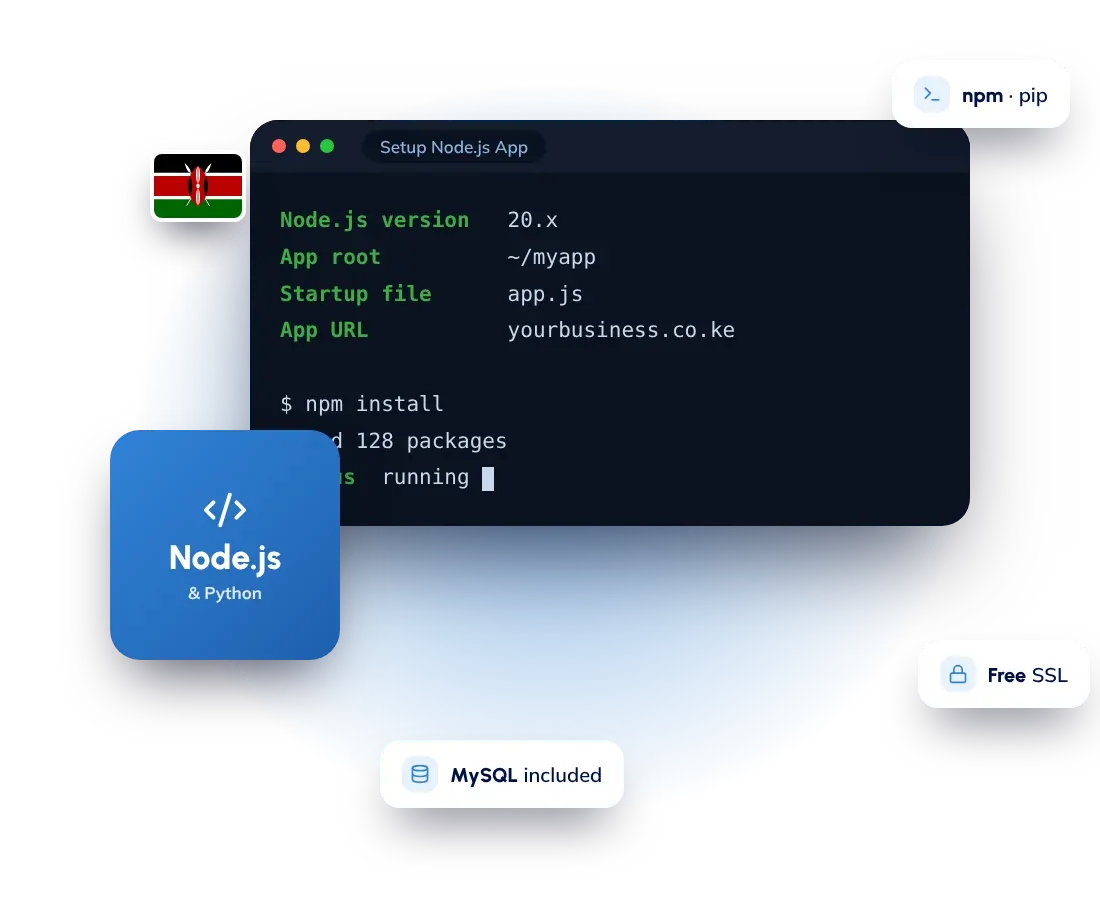 Node.js and Python hosting in Kenya: run Express, Django and Flask apps from cPanel