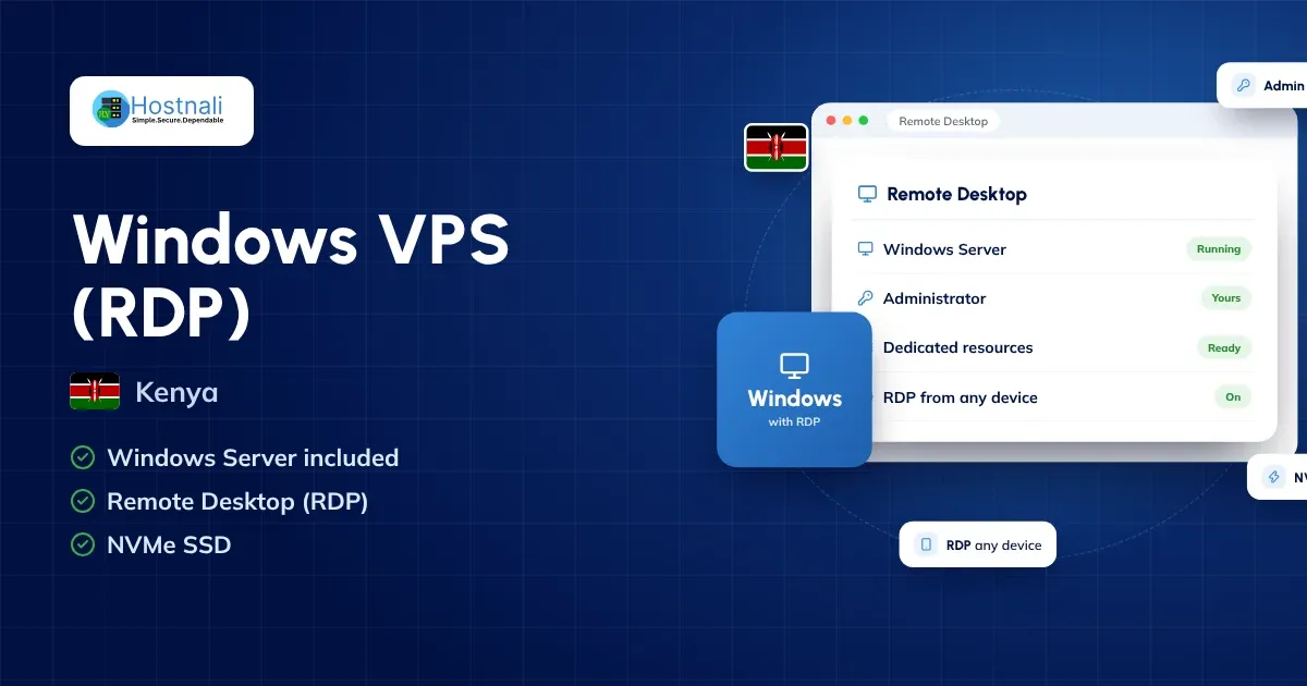 Windows VPS hosting in Kenya with Remote Desktop (RDP) and Windows Server included
