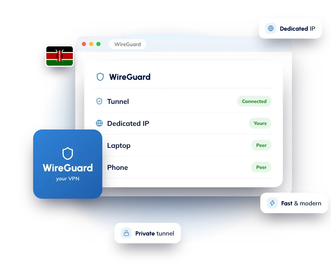 Your own WireGuard VPN server in Kenya with a dedicated IP address