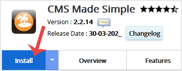 How to Install CMS Made Simple via Softaculous in cPanel? - CMSMadeSimple install button