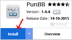 How to Install PunBB Forum via Softaculous in cPanel? - PunBB install button