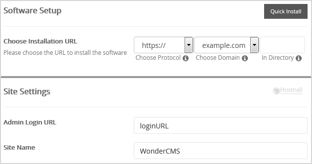 How to Install WonderCMS via Softaculous in cPanel? - WonderCMS install screen