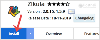 How to Install Zikula via Softaculous in cPanel? - Zikula install button