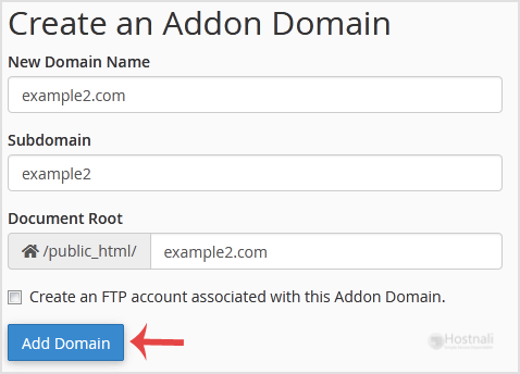 How to Create Addon Domains? - addon domain form
