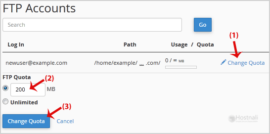 How to change the FTP User Quota in cPanel? - change ftp quota