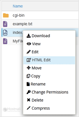 How to Edit file in the cPanel File Manager? - context menu