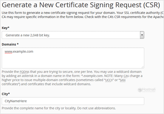 How to Generate a Certificate Signing Request - CSR in cPanel? - csr filling