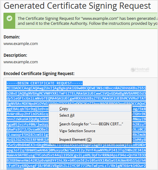 How to Generate a Certificate Signing Request - CSR in cPanel? - csr generated