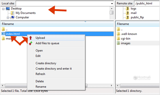 How to upload the Index file to your site using FileZilla? - filezilla ftp client index upload