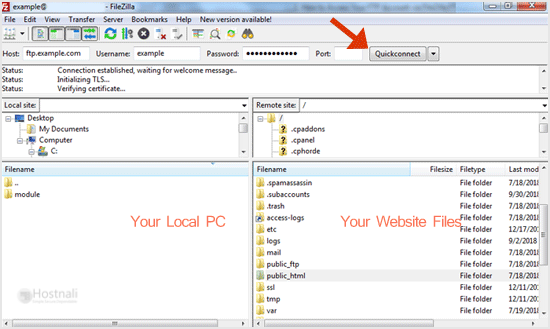 How to Access or Connect to Your FTP Account via the FileZilla FTP? - ftp connected filezilla client