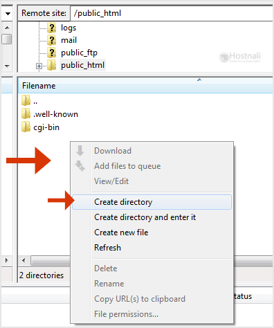 How to Create or Delete a Directory Using the FileZilla FTP Client? - ftp filezilla create dir menu