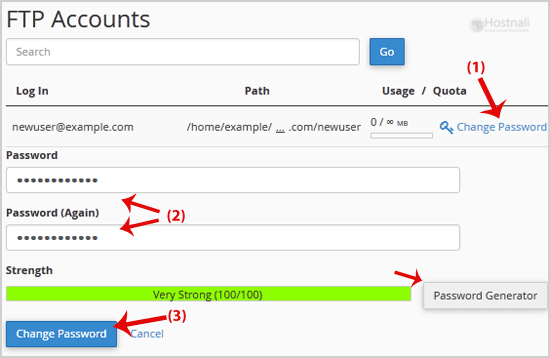 How to change the password of the FTP Account in cPanel? - ftp password change