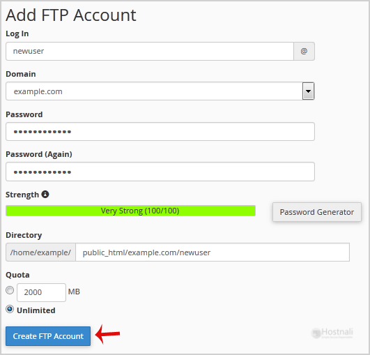 How to create an FTP Account in cPanel? - new ftp account