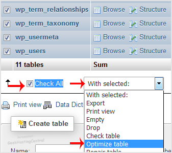 How to optimize the database via phpMyAdmin in cPanel? - optimize db