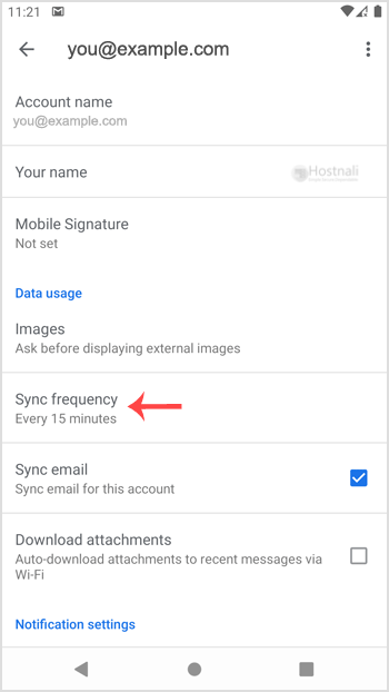 How to automatically sync the cPanel email in an Android mobile or stop the syncing? - set sync android cpanel email config