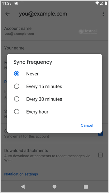 How to automatically sync the cPanel email in an Android mobile or stop the syncing? - sync cpanel android mobile config