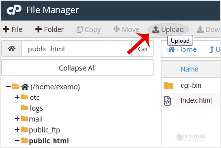 How to upload files via the cPanel FileManager? - upload icon filemanager