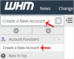 How to Create a New Account in WHM? - whm reseller create a newaccount sidebar