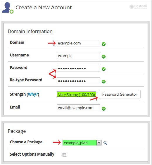 How to Create a New Account in WHM? - whm reseller create account domaininfo