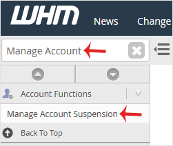 How to Suspend cPanel user from а WHM Account? - whm reseller manage account suspension menu