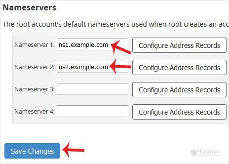 How to change the default nameserver from the WHM Root account? - whm root basic nameserver change