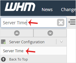 How to check or change Server Time via WHM Root? - whm servertime sidebar
